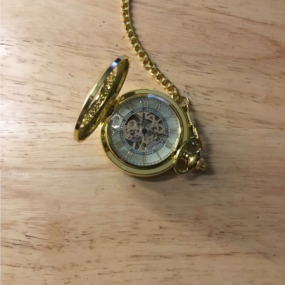 New Men’s Gold Pocket Watch with Intricate Design - Picture 3 of 6